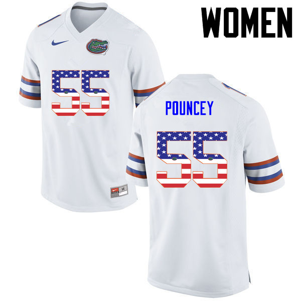 Women Florida Gators #55 Mike Pouncey College Football USA Flag Fashion Jerseys-White